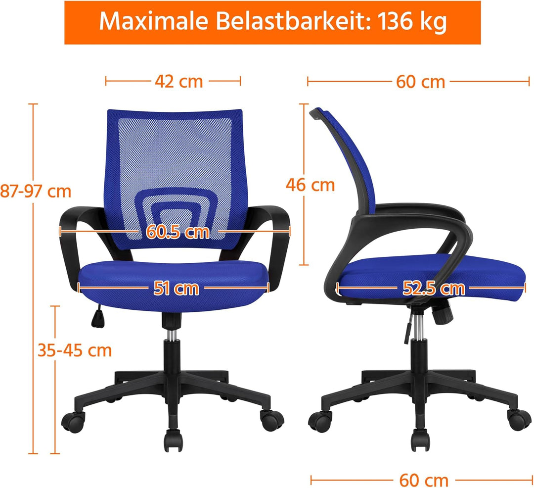 Yaheetech Bürostuhl Ergonomischer Schreibtischstuhl Drehstuhl höhenverstellbar Mesh Chefsessel mit N