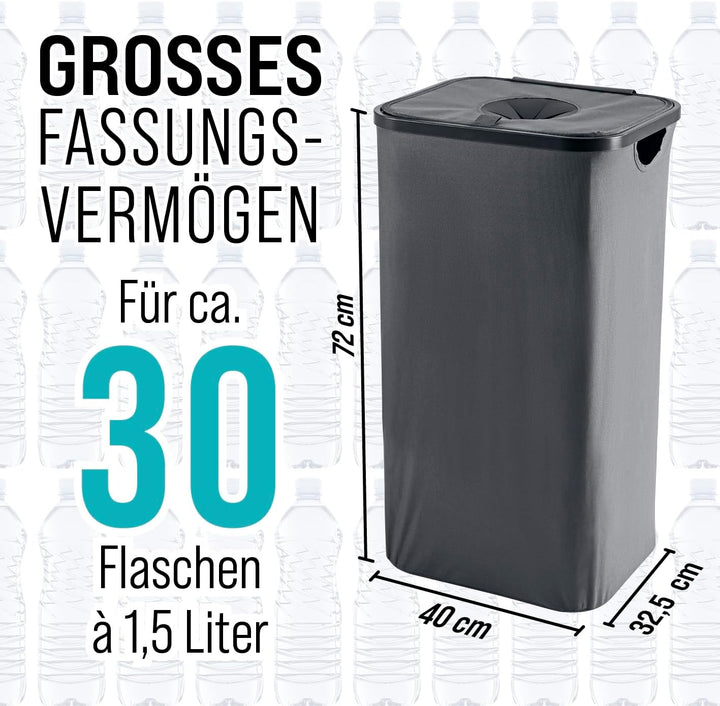 Pfandflaschen-Sammelbehälter mit Deckel | Inklusive 2 Tragetaschen & Klettverschluss | Grosses Fassu