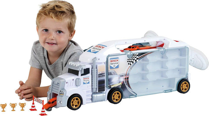 Klein Theo 2837 Bosch Car Service Sammelkoffer Truck mit integrierter Abfahrtsrampe | 26 Staufächer