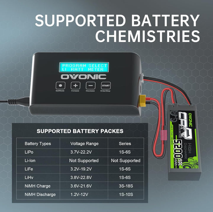 OVONIC Mate1 RC Akku Ladegerät 100W 10A Smart RC ladegerät mit XT60 Balance Ladegerät Kompatibel für
