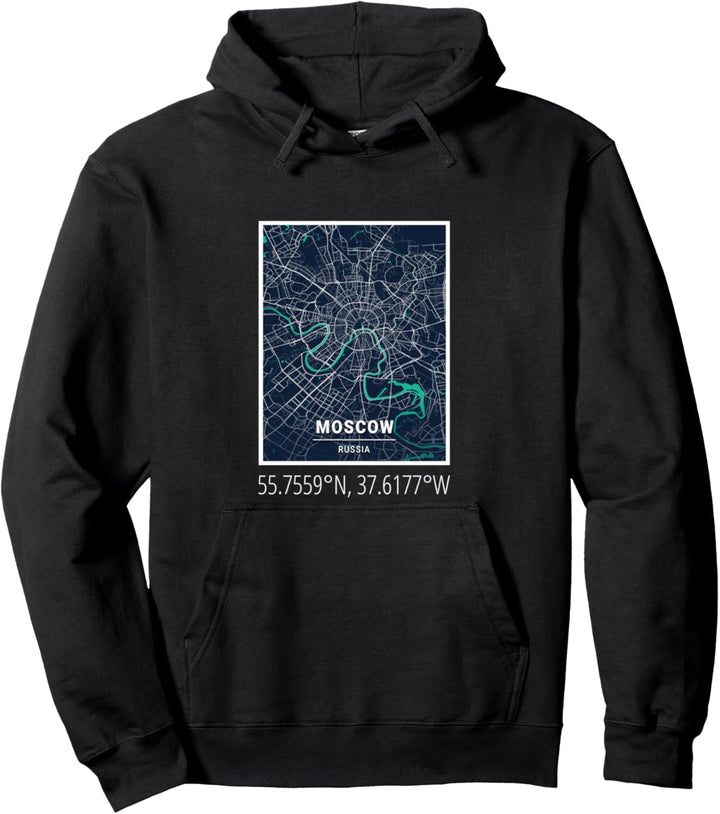 Stadt Moskau Karte GPS Koordinaten Russland Russia Moscow Pullover Hoodie