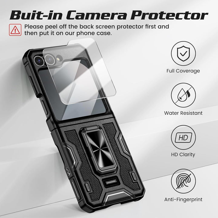 Doeshine Samsung Galaxy Z Flip 6/7 FE Hülle [Not für Flip 7] mit Ständer & Kameraschutz, Ganzkörper