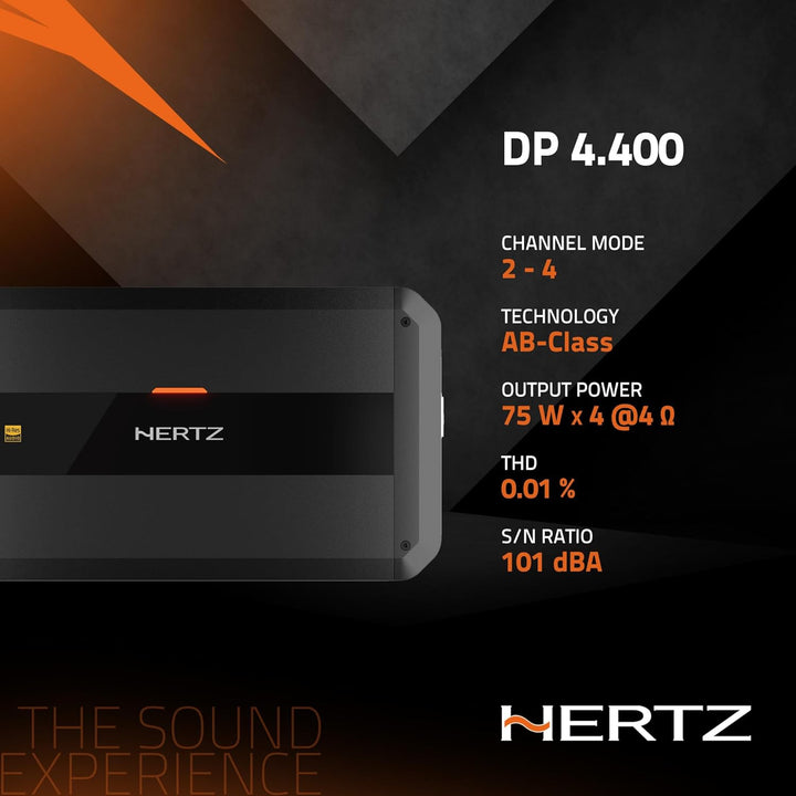 Hertz Dieci Power DP 4.400 – 4-Kanal Class-AB-Verstärker für Autos, 4x125W an 2 Ohm, ideal für Mehrw