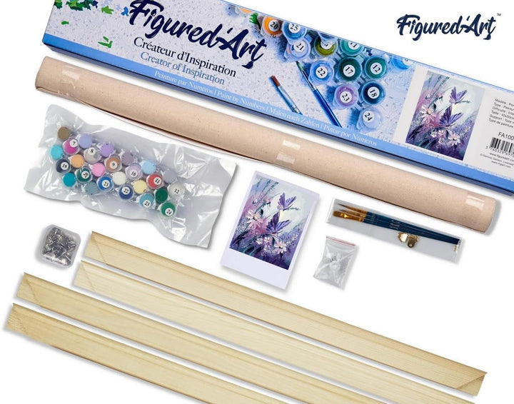 Figured'Art Malen Nach Zahlen Erwachsene Mit Rahmen Blumen und Schmetterlinge - Paint by Numbers Bas