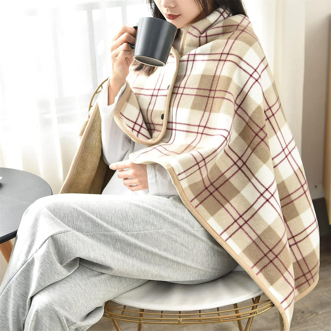 Damen Poncho Fleece Tragbare Decke, Karierte Schossdecke Bequemer Poncho Plüschdecken Überwurf Schal