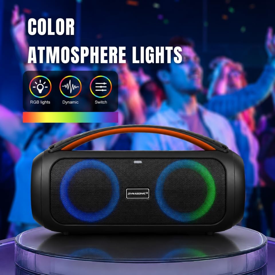 DYNASONIC D93 Tragbarer Bluetooth Lautsprecher IPX7. Kabelloser Outdoor-Lautsprecher. Stereoanlage.