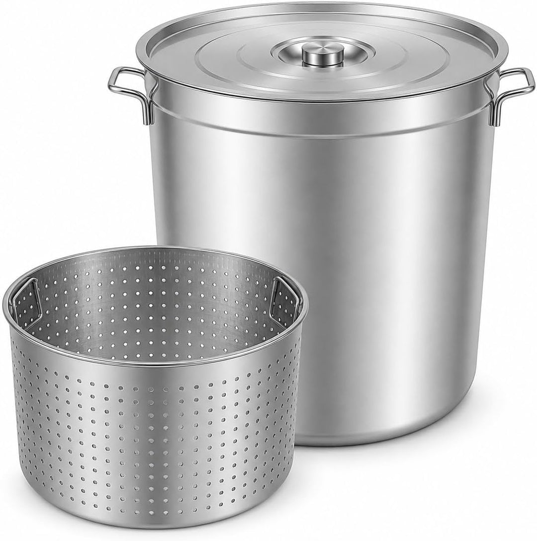100L Suppentopf mit Deckel und Siebkorb, Edelstahl Kochtopf Induktion Kompatibel, Grosser Gewerbetop
