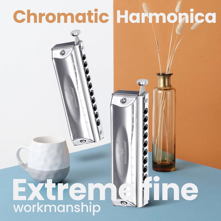 Conjurer Chromatische Mundharmonika C-Dur 10-Loch Harp Profiinstrument Harmonika Kinder& Anfänger Fo