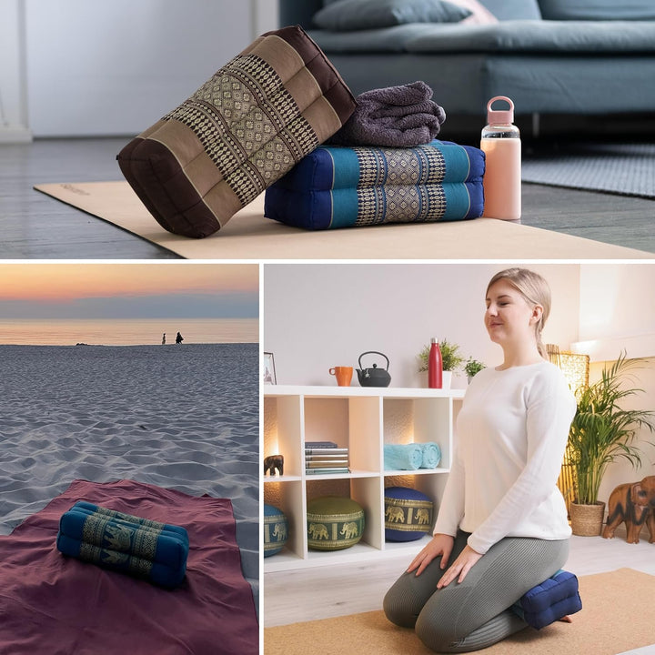 livasia Block Yogakissen eckig Thaiseide - 17x34x12cm - Meditationskissen Kapok, Stützkissen rechtec