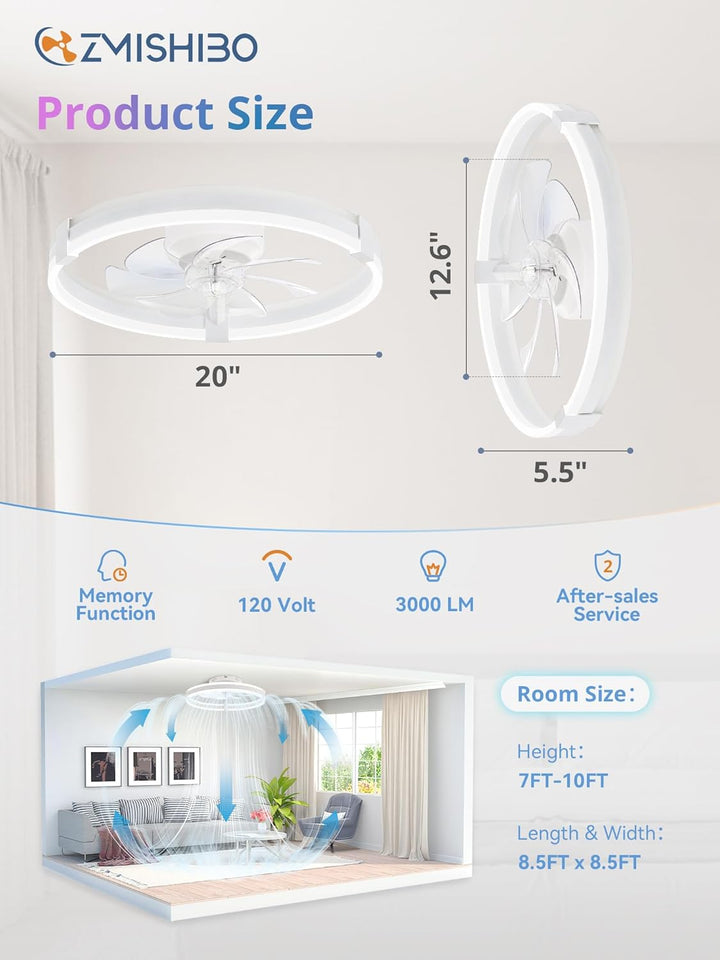 ZMISHIBO 51 cm RGB-Deckenventilator mit Licht,Fernbedienung &amp; APP-Steuerung,6 Geschwindigkeiten, Vor