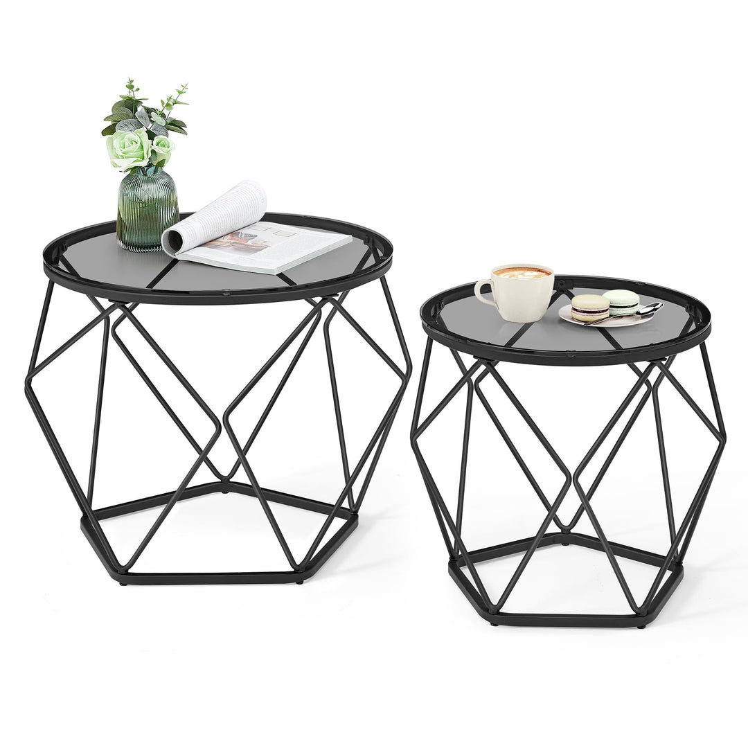VASAGLE Couchtisch rund, 2er Set, Wohnzimmertisch, Beistelltisch, modern, abnehmbare Tischplatte, fü