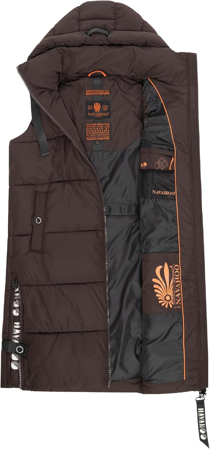 Navahoo Damen ärmellose Lange Outdoorweste warme Winterjacke Schnuffelchen XS-3XL M Choco, M Choco