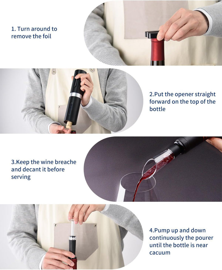 CIRCLE JOY Elektrischer Weinkorkenzieher, Wiederaufladbares 5-in-1 Weinöffner-Geschenkset mit Ladest