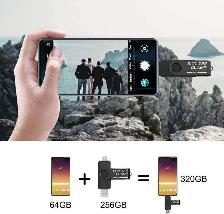 BORLTER CLAMP 256GB USB-Stick 2 in 1 Dual Port USB 3.0 Speicherstick OTG Flash-Laufwerk für Micro-US