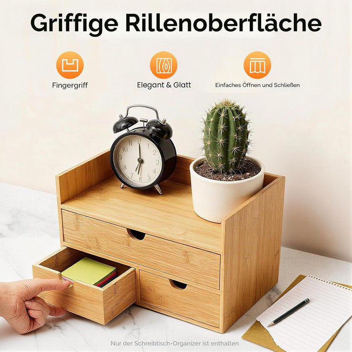 Bambus Schreibtischorganizer mit 3 Schubladen, Holz Schreibtischorganizer, Multifunktionaler Schreib