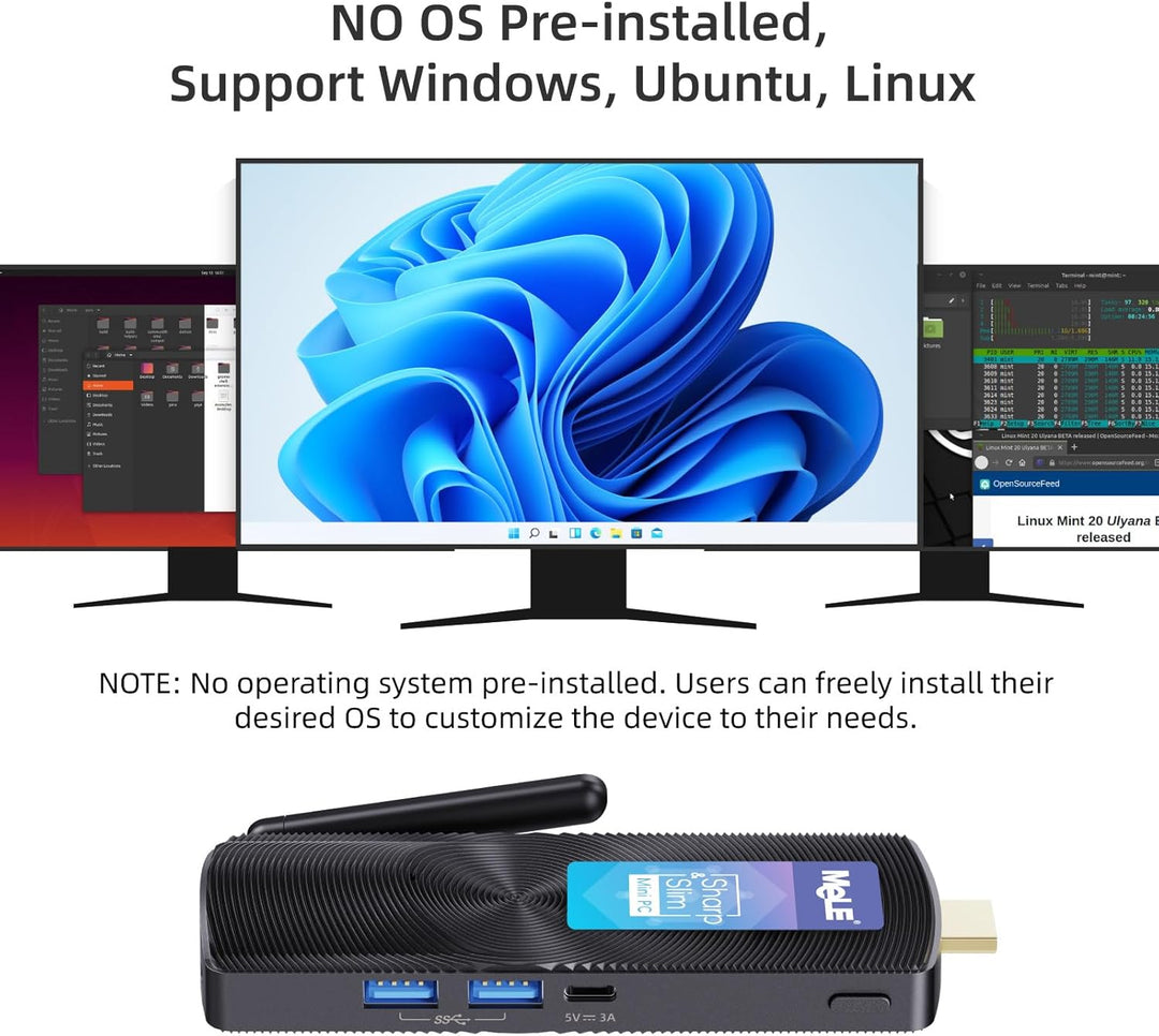 MeLE PCG02 – Mini-PC, ultrakompakt, ohne Lüfter, N100 8 GB, 128 GB, keine Knochen im Inneren, HDMI 4