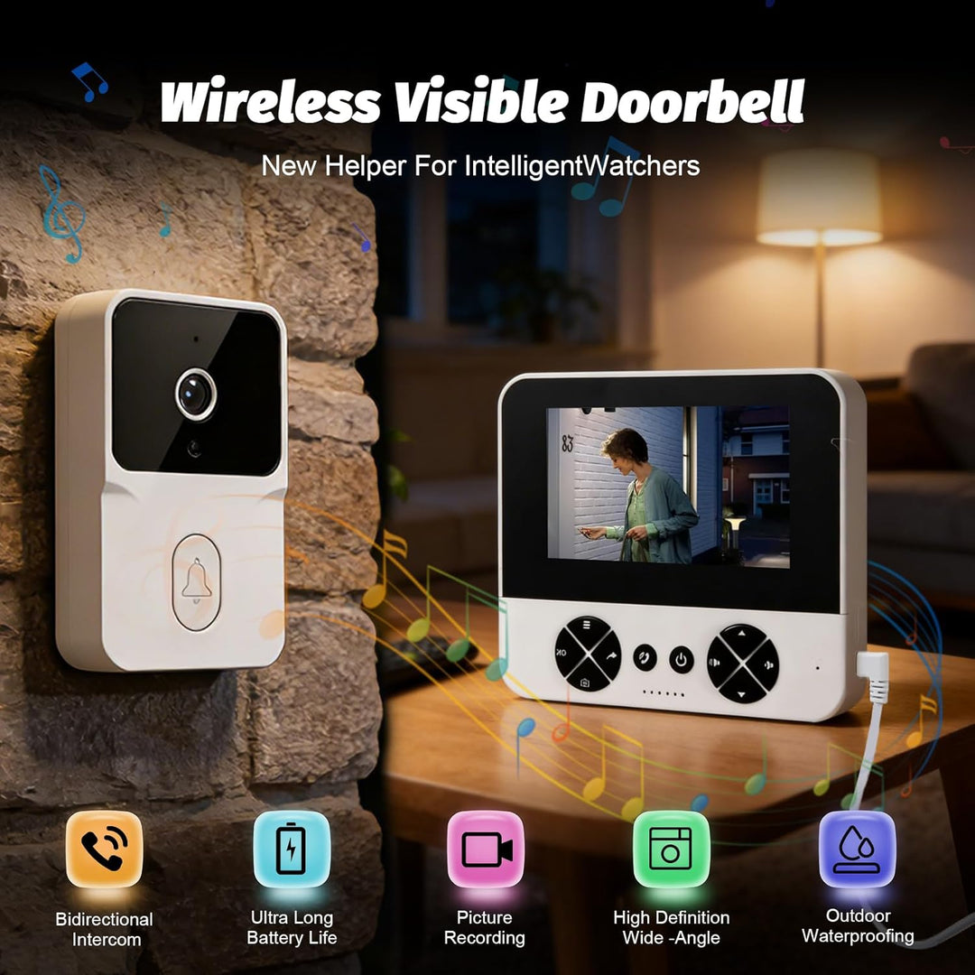 Kabellose Türklingel mit Kamera, 1080p 4,3" Video Türklingel, Bluetooth Video Gegensprechanlage Türk