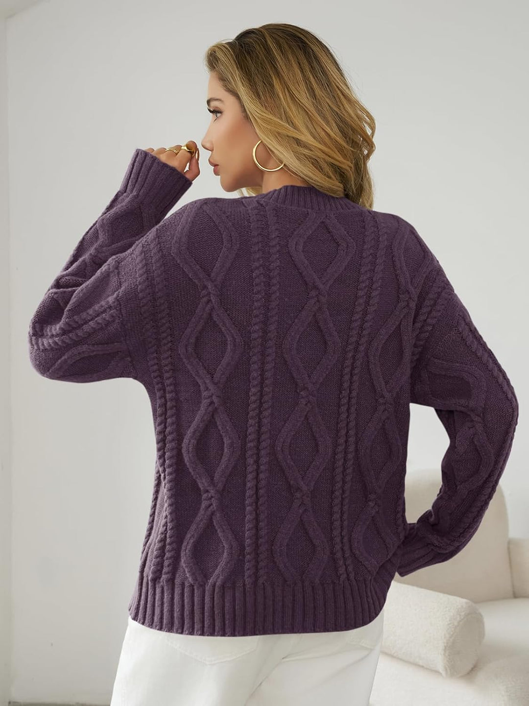 Saodimallsu Damen Pullover Rollkragen Oversized Fledermaus Langarm Sweatshirt Lose Grobstrick Casual