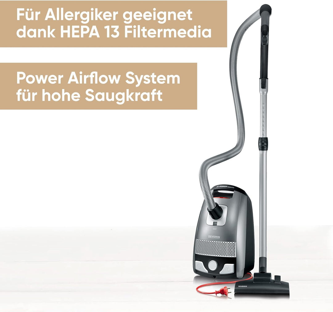 SEVERIN Bodenstaubsauger mit Beutel S'POWER, leistungsstarker Staubsauger mit praktischem Zubehör, l