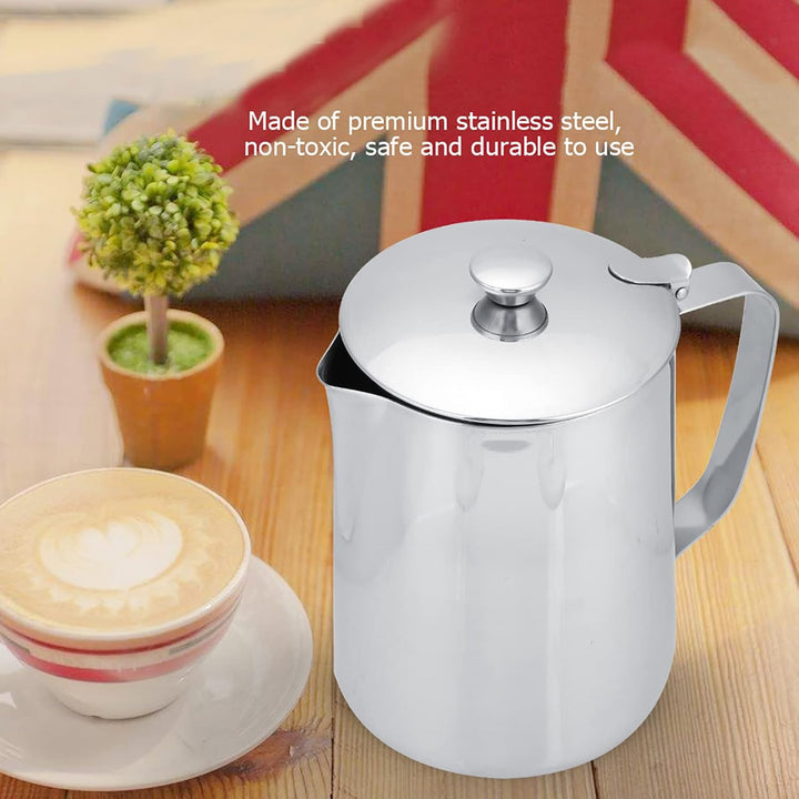 Edelstahl-Kaffeetasse, Milchaufschäumkrug, Krug mit Deckel für Latte Art, 2000 Ml, Kunstbüro, Küche,