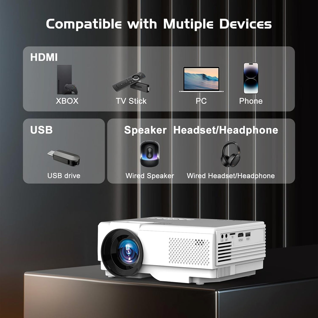 Mini Beamer with Android OS, AKATUO Smart Bluetooth Projektor Full HD 1080P Tragbarer Outdoor Filmpr