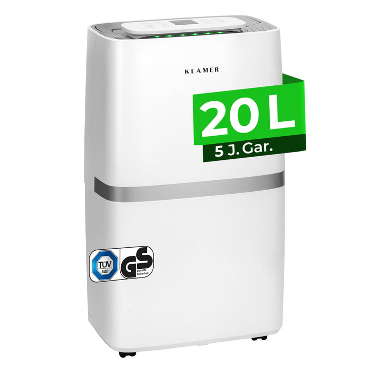KLAMER Luftentfeuchter elektrisch 20L, 195m³ Luftumwälzung pro Stunde, 420W starker Raumentfeuchter,