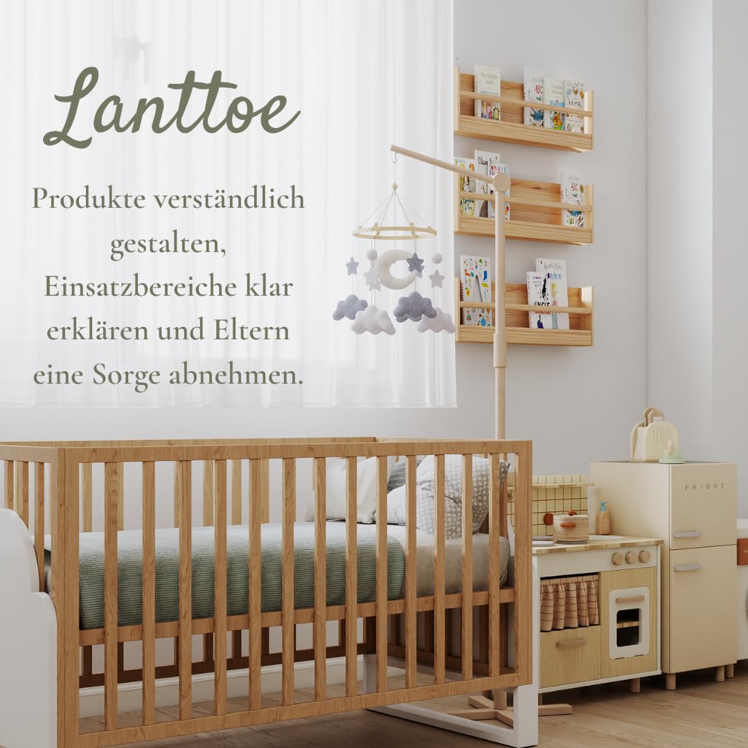 Mondwolke Baby Mobile für Babybett, handgemachtes Filz Mobile Baby in Grau und Weiss, Mobile Babybet