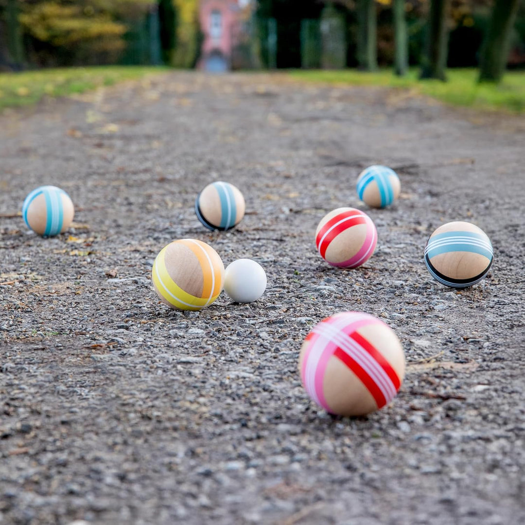 REMEMBER Boccia, Bocciakugeln: Ø 7.5 cm, Zielkugel: Ø 4.5 cm, Holz – Spiel Set für Garten, Strand &
