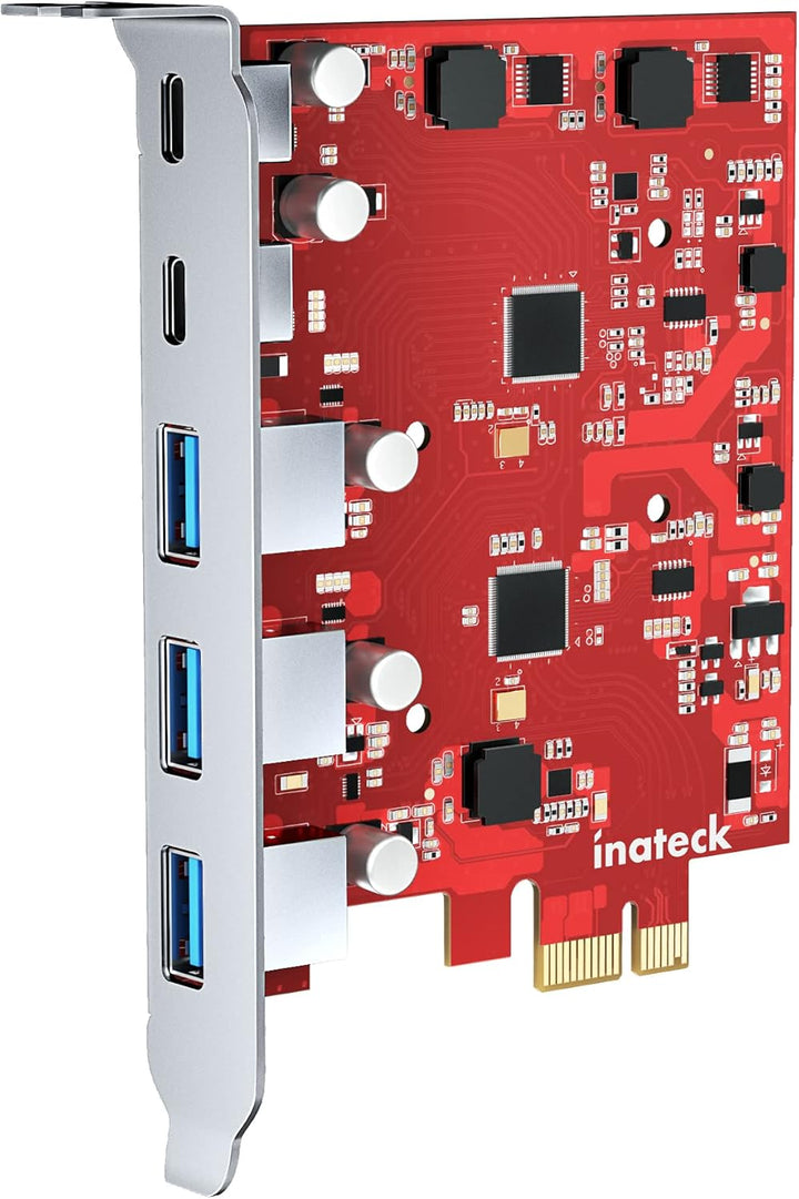 Inateck RedComets U25, PCIe 3.0 x1 USB Karte mit 3 USB-A Ports und 2 USB-C Ports, 8 Gbit/s, Keine Ex