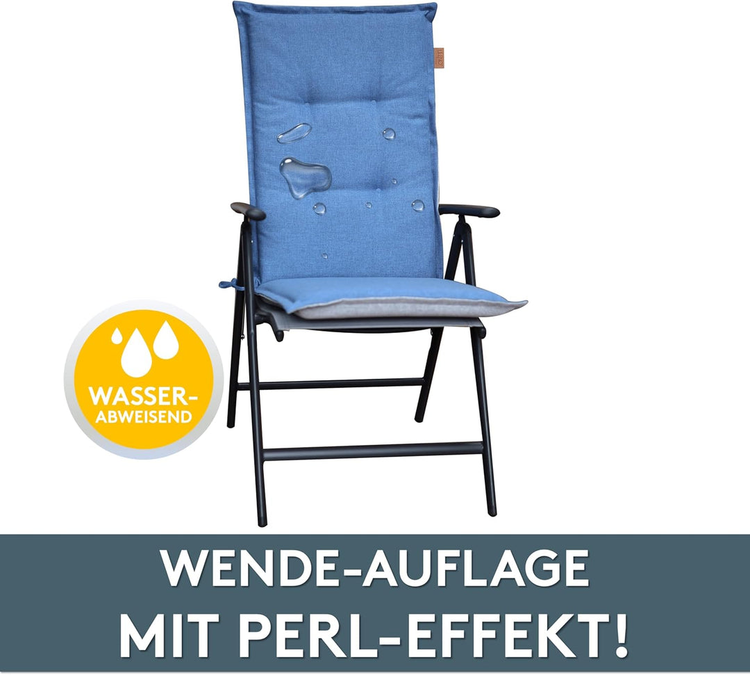 LILENO HOME Gartenstuhl Auflagen [2er Set - Hochlehner] in Blau - Bequeme Liegen als Sitzauflagen fü