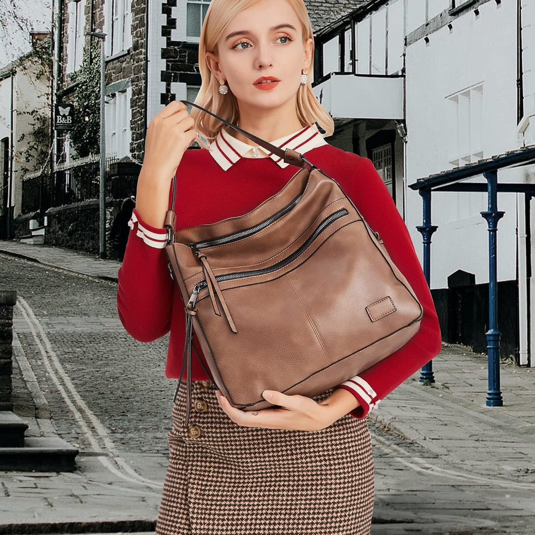 Lifetooler Handtaschen Set Gross Leder Tasche Schultertasche Hobo Taschen Damen Portemonnaie Geschen