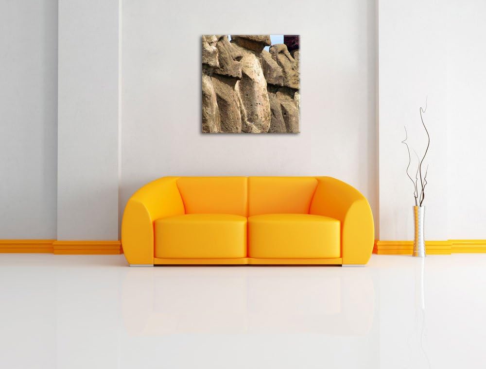 Pixxprint Osterinseln Statuen Detailansicht als Leinwandbild/Grösse: 70x70 cm/Wandbild/Kunstdruck/fe