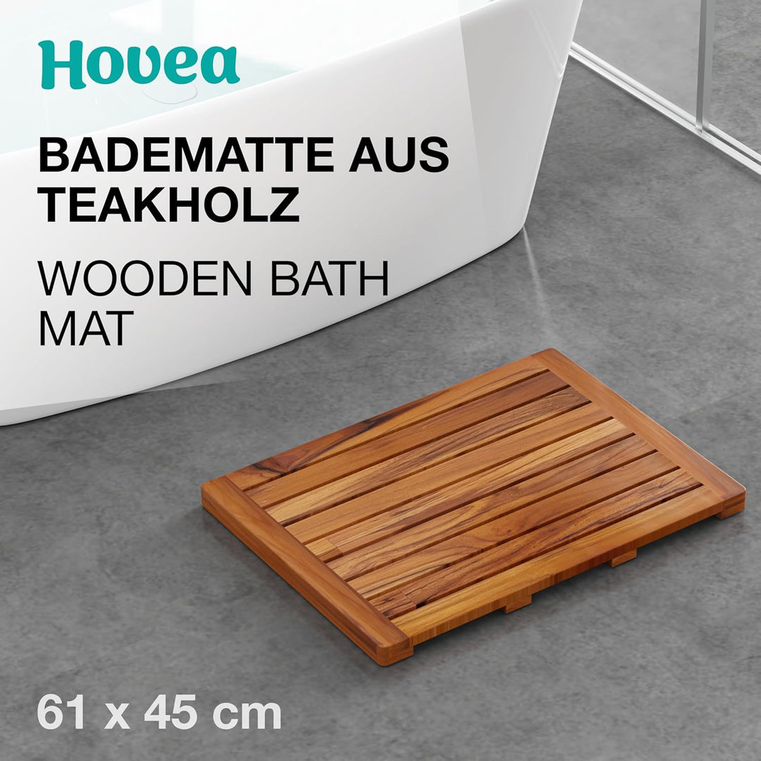 Hovea - Badematte aus Teakholz 61 x 45 cm - Duschmatte Holz - Euchtigkeitsbeständig, Schimmelresiste