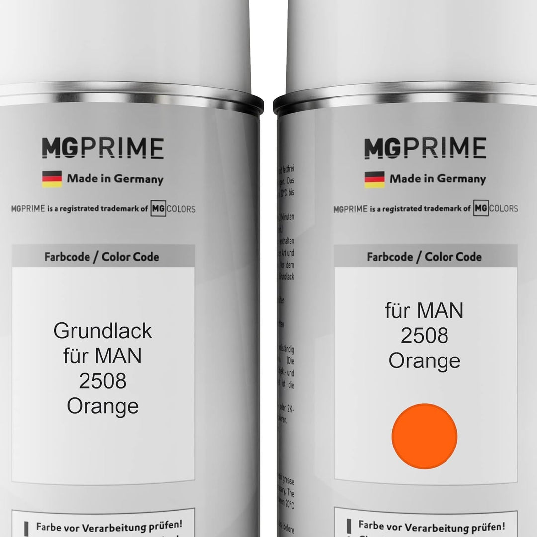 MG PRIME Autolack Sprühdosen Set für MAN 2508 Orange Grundlack Basislack Klarlack Spraydose 400ml