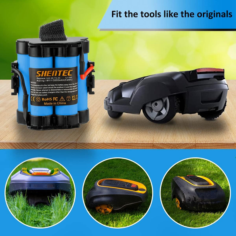 2X Shentec 18V 3000mAh Akku Lithium Akku Kompatibel mit Gardena Mähroboter R80Li R75Li R70Li R50Li R