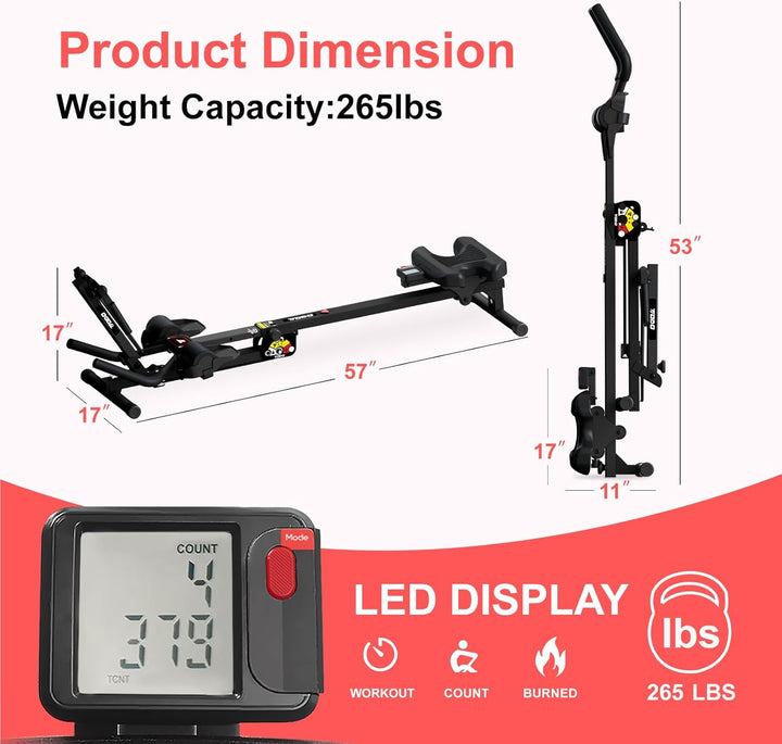 TODO 3 in 1 Rudergerät für zuhause, Multifunctionale Rudermaschine mit 2 Intensitäten Anstellbar, Ab