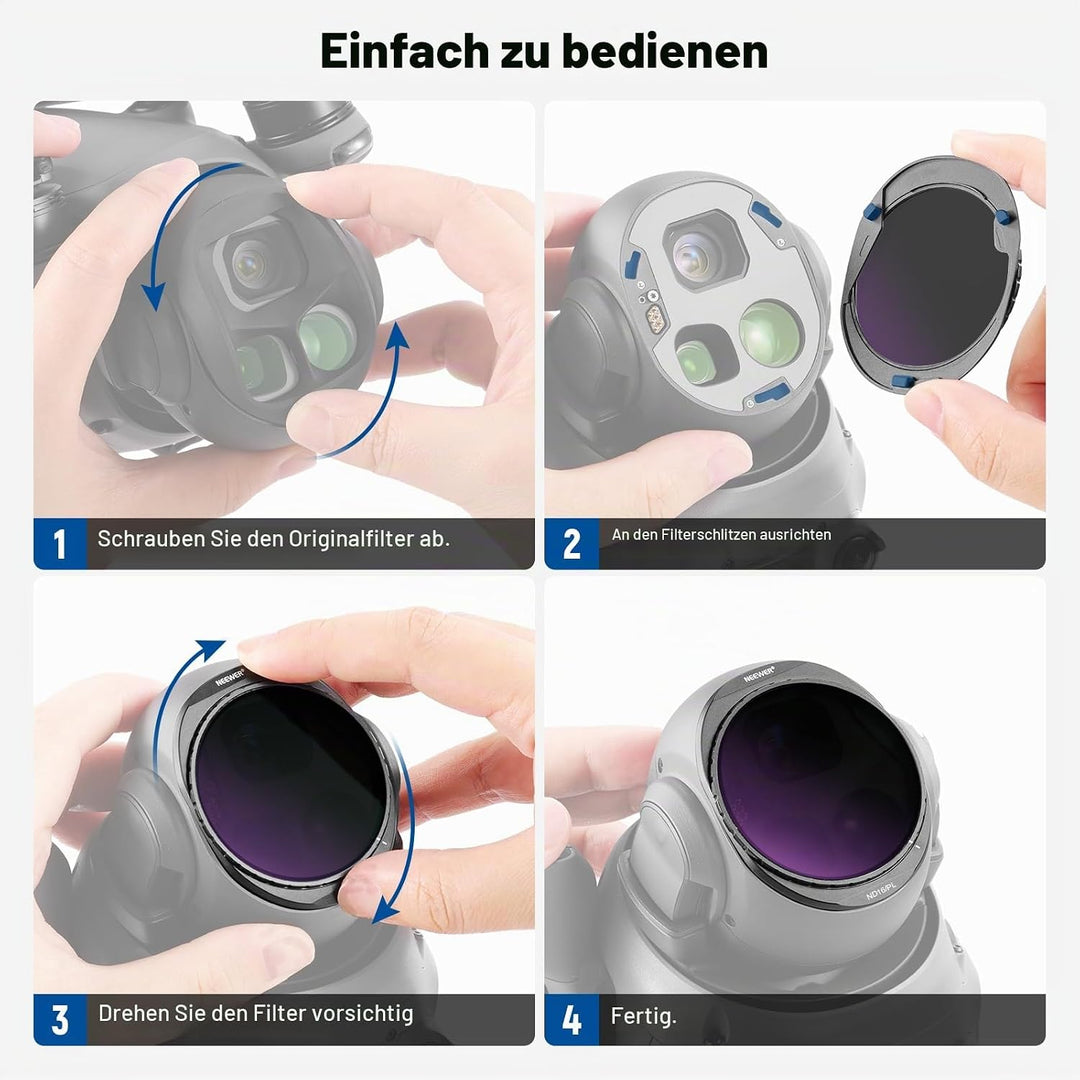 NEEWER ND Filter Set kompatibel mit DJI Mavic 4 Pro (4er Pack), aufschraubbarer ND8/PL+ND16/PL+ND32/