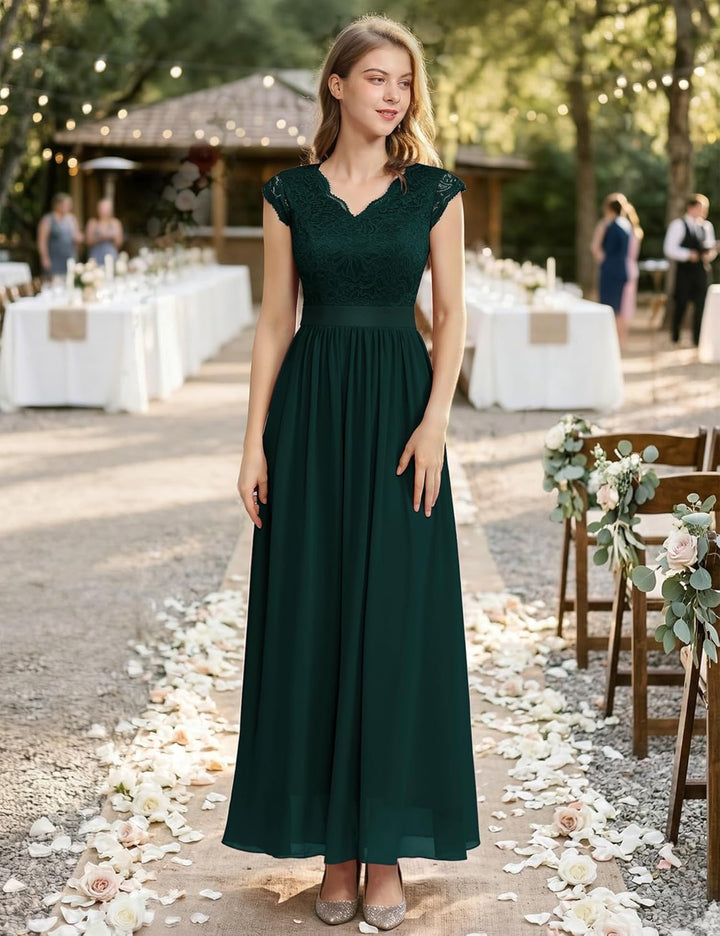 Dressystar Damen Ballkleid Maxi Lang Abendkleider Elegant für Hochzeit Spitzen Cocktailkeid XXL Band