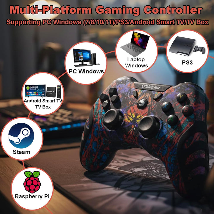 DuLingKer PC Controller Wireless, PS3 Controller PC Gamepad mit Dual Vibration, 2,4G Wireless Gaming