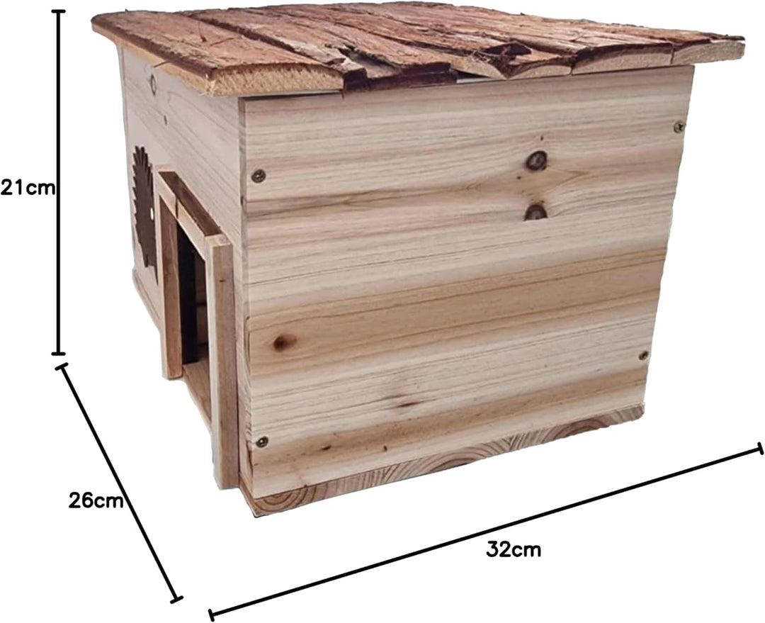 Igelhaus Holz – 32 x 26 x 21 cm – Unbehandelt – Mit Rindendach