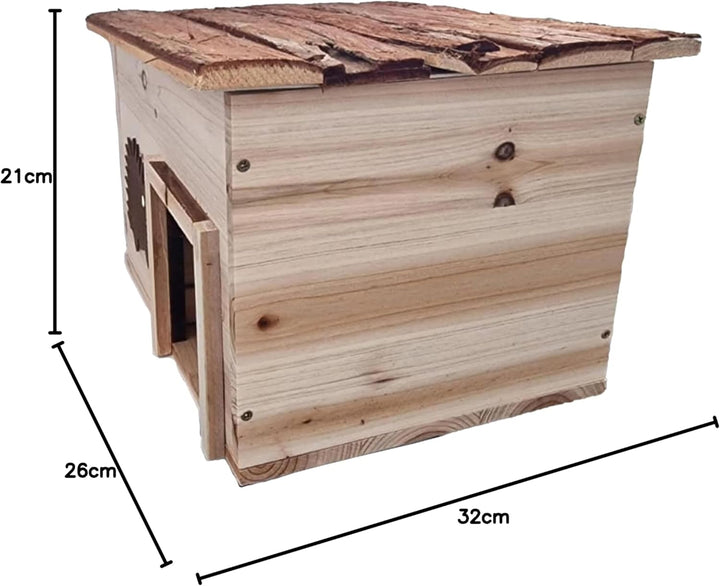 Igelhaus Holz – 32 x 26 x 21 cm – Unbehandelt – Mit Rindendach