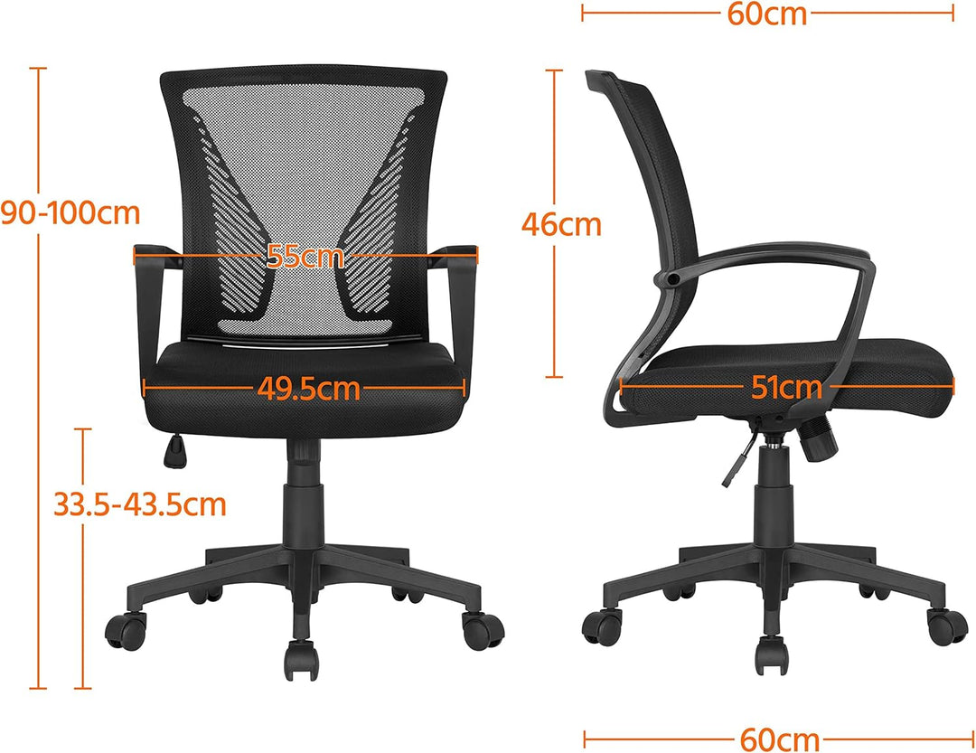 Yaheetech 2 Stück Bürostuhl, Schreibtischstuhl ergonomisch, Drehstuhl mit Netzbespannung, höhenverst