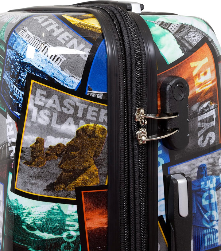 Trendyshop365 Koffer-Set 3-teilig Hartschale - bunt Motiv Weltreise Rio Athen Paris Kofferset 3-teil