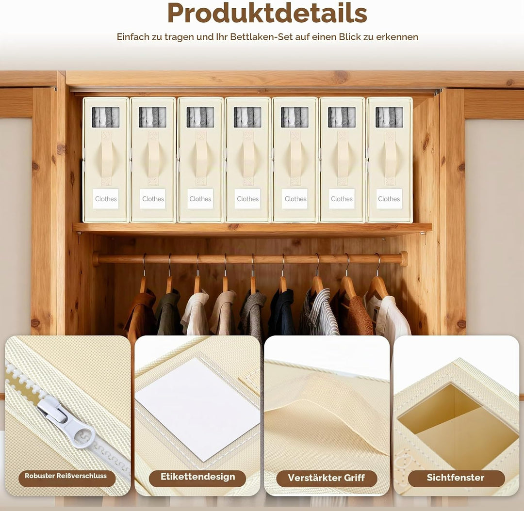 4 Stück Linen Bed Sheet Organiser Box, Faltbarer Bettwäsche Organizer Mit Sichtfenster Und Etikett,