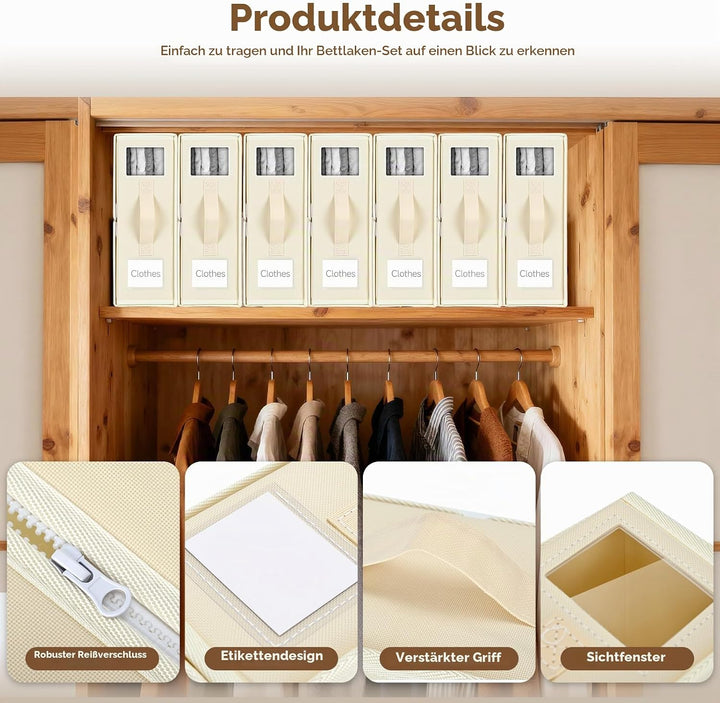 4 Stück Linen Bed Sheet Organiser Box, Faltbarer Bettwäsche Organizer Mit Sichtfenster Und Etikett,