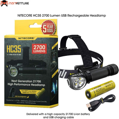 Nitecore HC35 Stirnlampe USB Aufladbar - 2700 Lumen LED Taschenlampe Extrem Hell mit 8 Modi - IP68 W