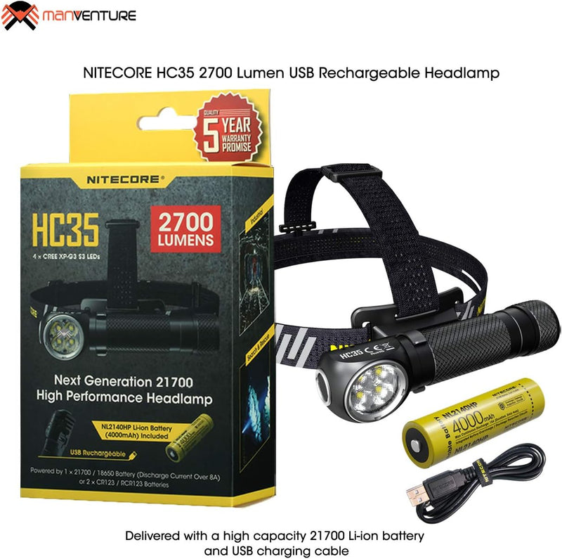 Nitecore HC35 Stirnlampe USB Aufladbar - 2700 Lumen LED Taschenlampe Extrem Hell mit 8 Modi - IP68 W