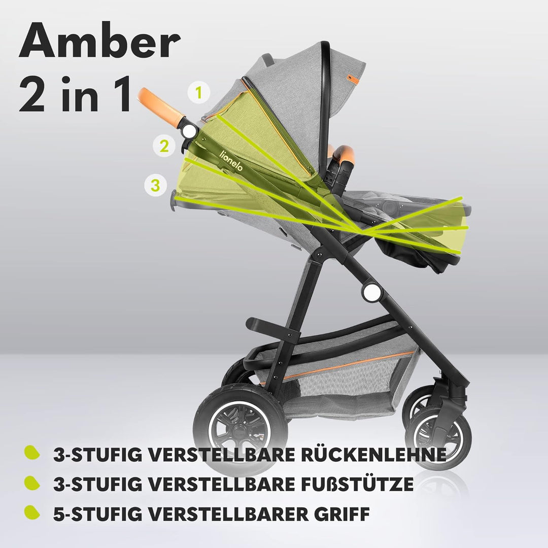 LIONELO Amber Kinderwagen 2 in 1 Kombikinderwagen, Kinderwagen Set mit sportlichen Sitz und fester B