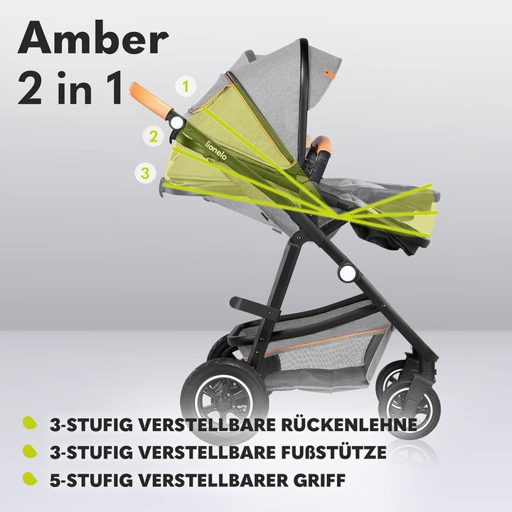 LIONELO Amber Kinderwagen 2 in 1 Kombikinderwagen, Kinderwagen Set mit sportlichen Sitz und fester B
