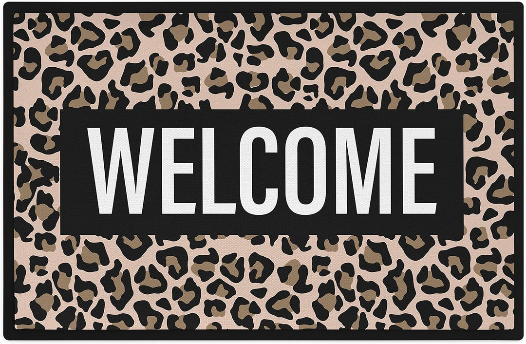 Trendation - Welcome Fussmatte Leopard Muster Willkommen Geschenk Aussen Innenbereich 60x40 cm Schmu